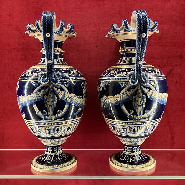 Rare Pair of Minton Renaissance Revival Vases .c.1862 Designed by Alfred Stevens, Painted by Thomas Kirkby