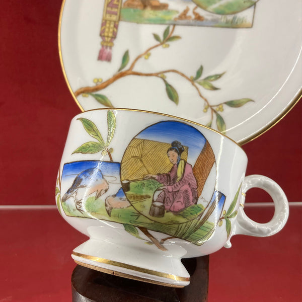 Rare Vernons Patent Noiseless Ware Porcelain Aesthetic Movement Cup & Saucer c.1880