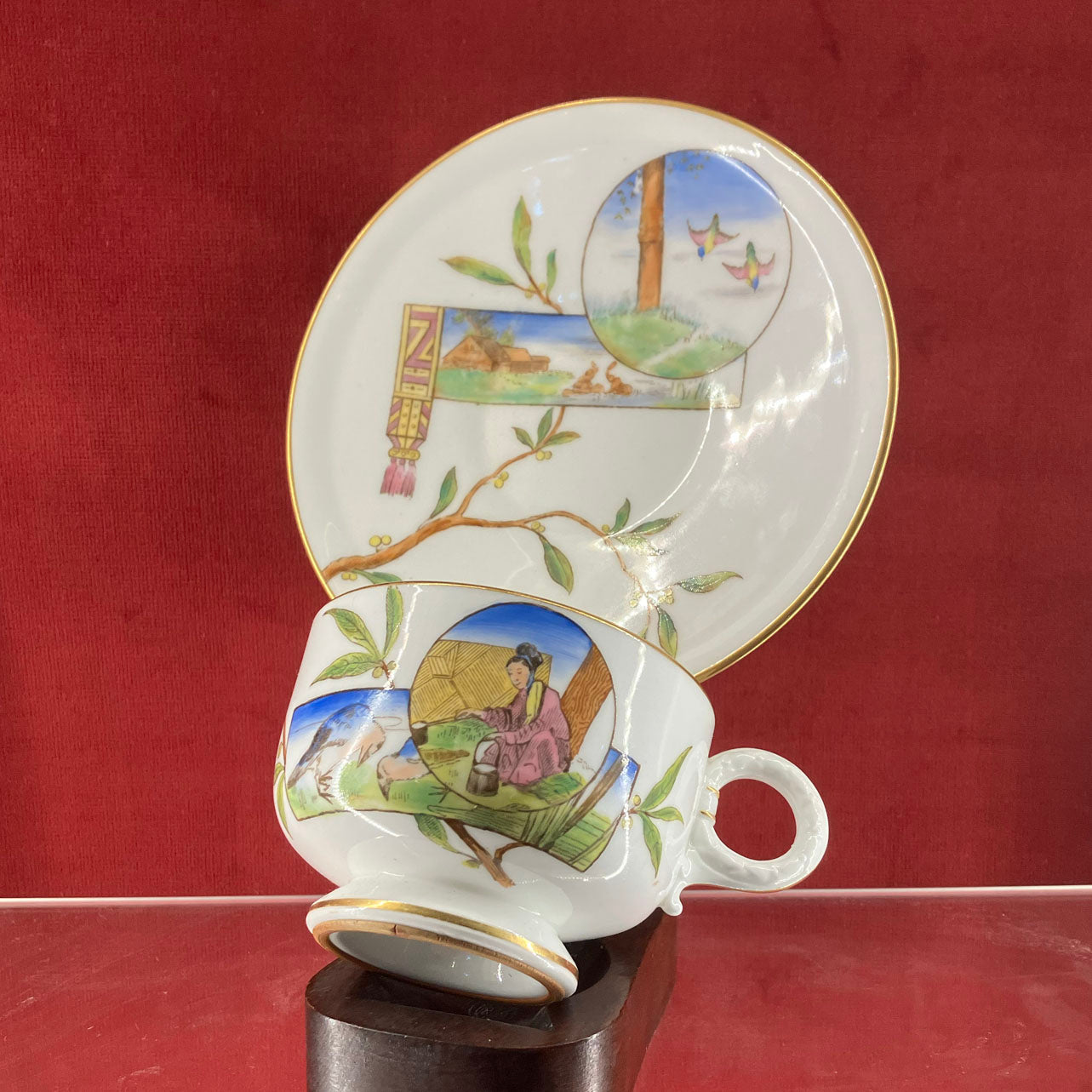 Rare Vernons Patent Noiseless Ware Porcelain Aesthetic Movement Cup & Saucer c.1880