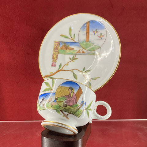 Rare Vernons Patent Noiseless Ware Porcelain Aesthetic Movement Cup & Saucer c.1880