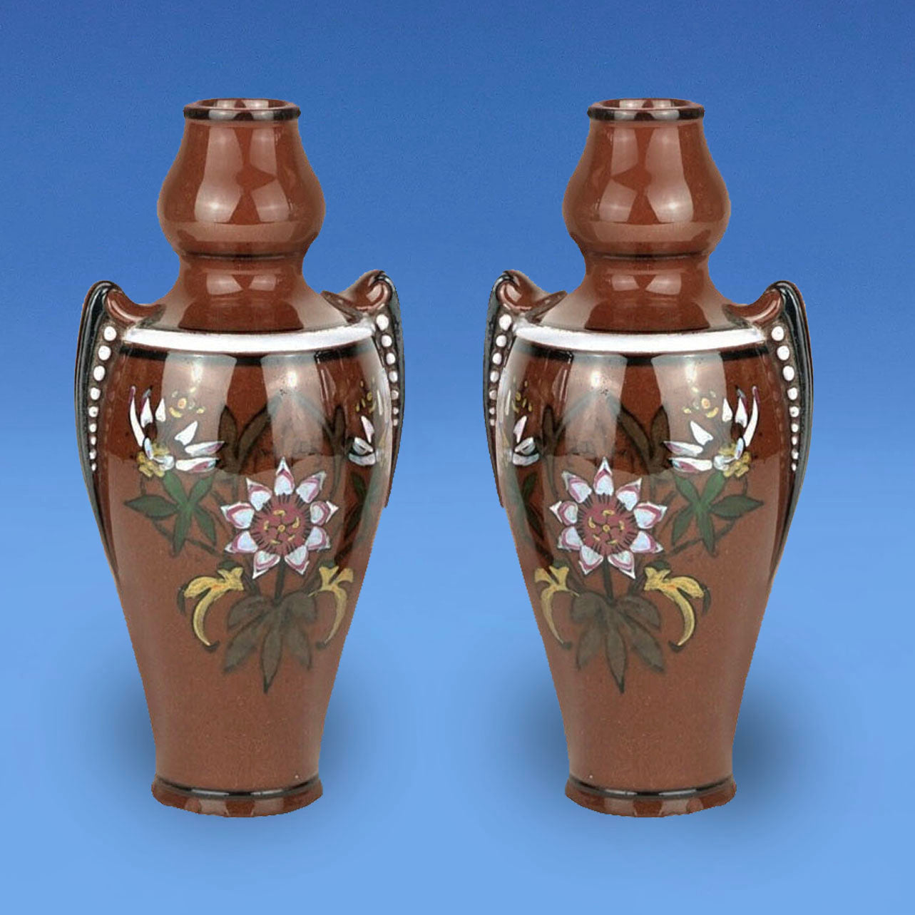Rare Pair of Watcombe Vases c.1878 designed by Christopher Dresser