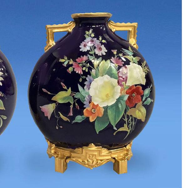Pair of Royal Worcester Hand Painted Moonflasks c.1880