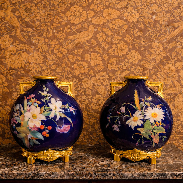Pair of Royal Worcester Hand Painted Moonflasks c.1880