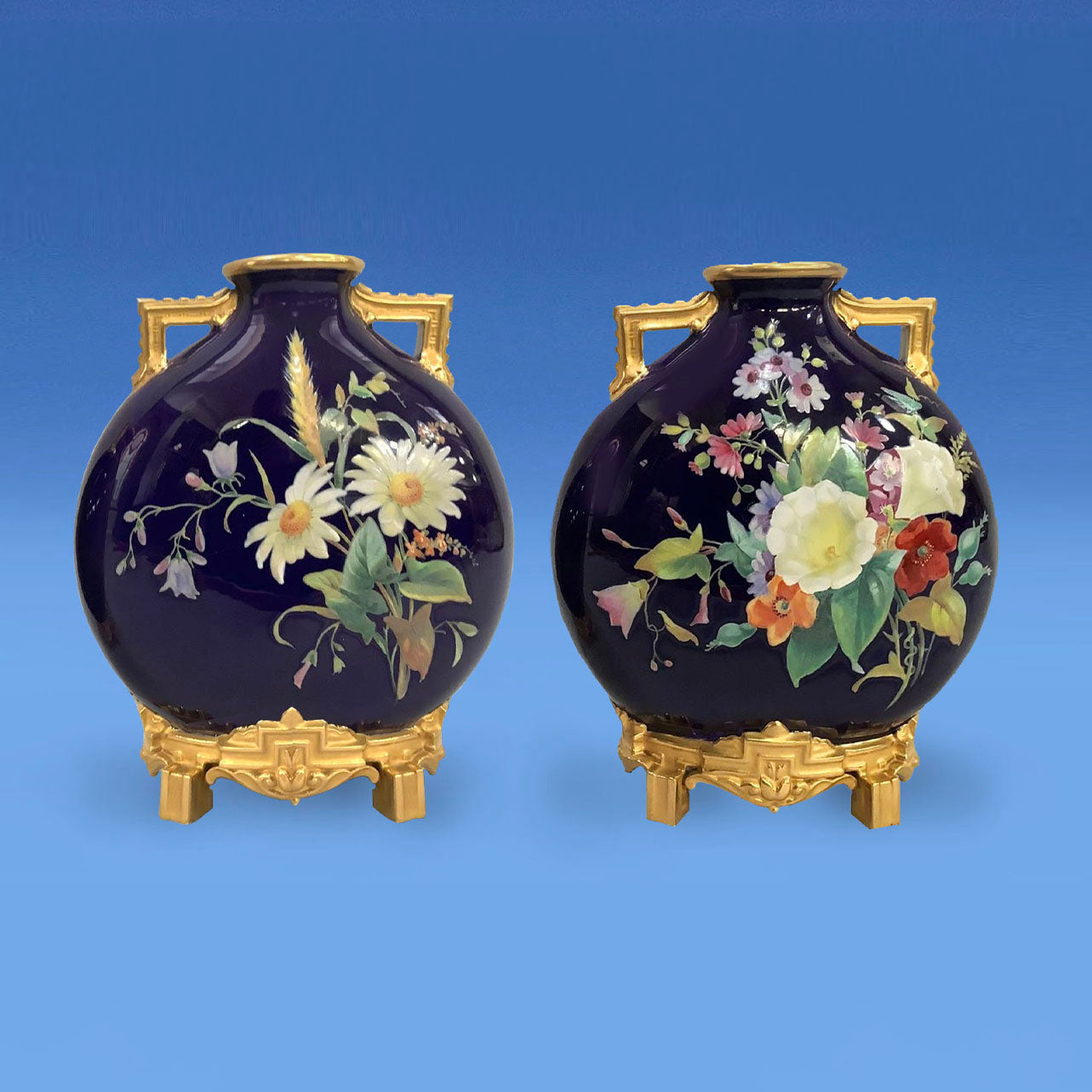 Pair of Royal Worcester Hand Painted Moonflasks c.1880