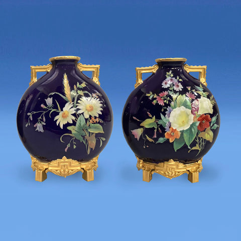 Pair of Royal Worcester Hand Painted Moonflasks c.1880