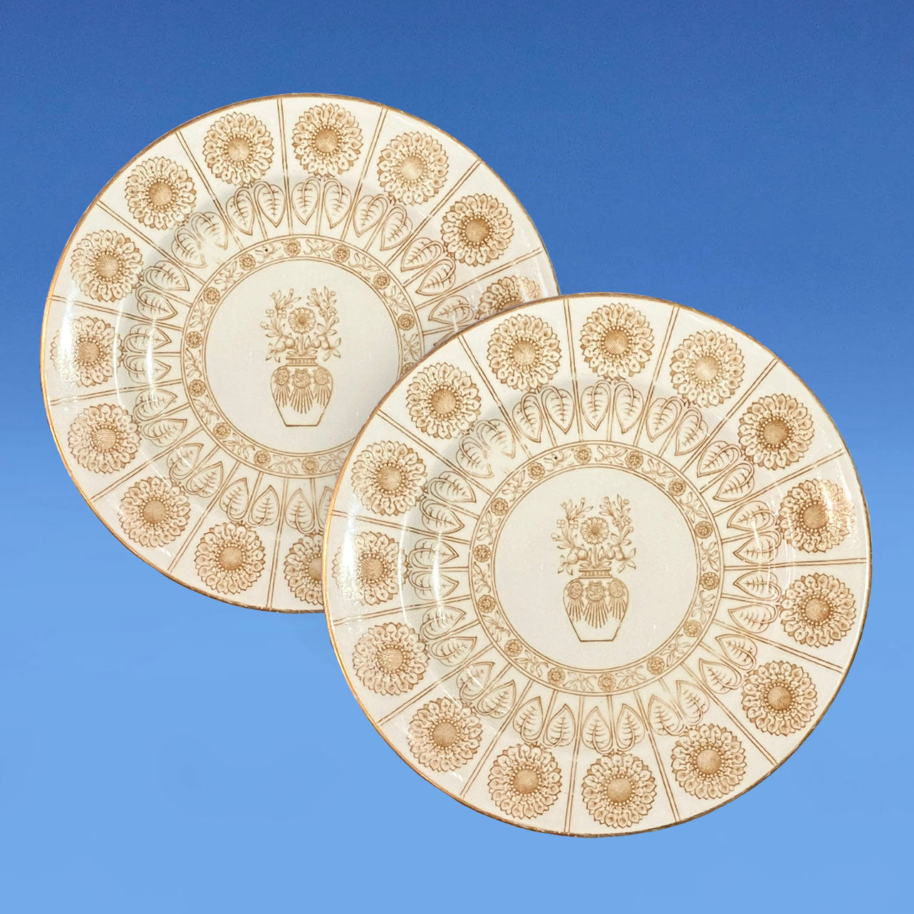 Pair of Royal Worcester Porcelain Aesthetic Movement Plates c.1890 manufactured for Oitzman & Co.