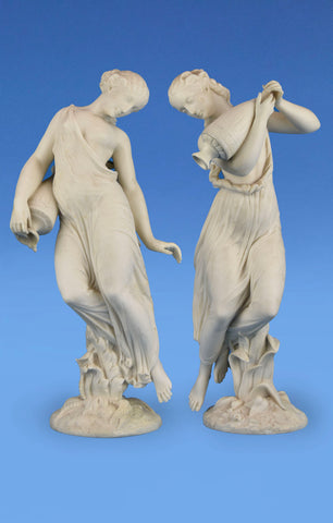 Royal Worcester Parian Figures 'Morning Dew' and 'Evening Dew' c.1875