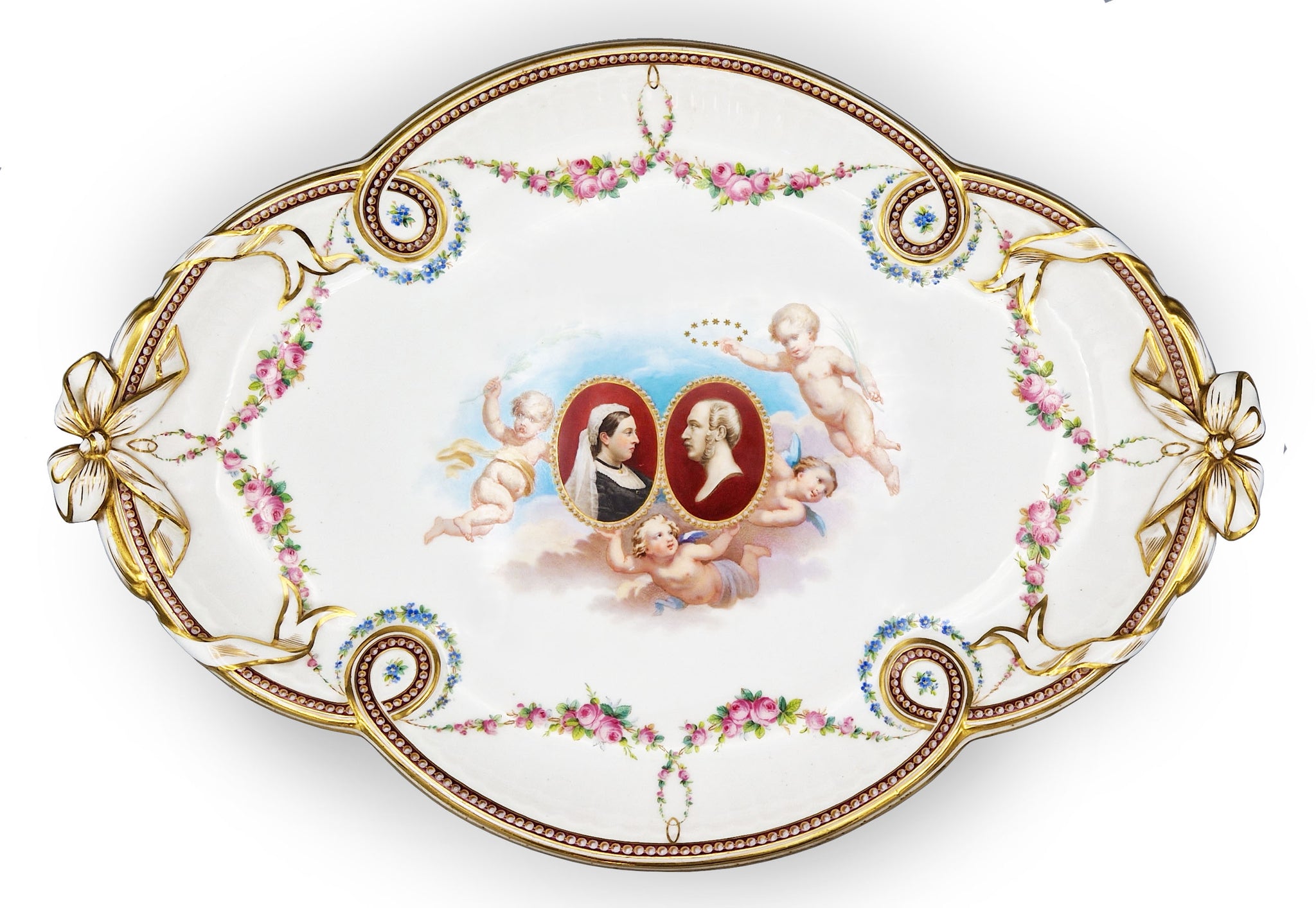 Rare Minton Porcelain 'Queen Victoria & Prince Albert' Tray in the French Style c.1870, shown at the London  Exhibition 1871 by Thomas Goode & Co.