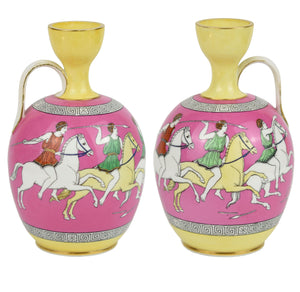 Two Bates, Brown Westhead & Moore Porcelain Neoclassical Jugs c.1860  `One Of The Olympic Games, From An Antique Vase'