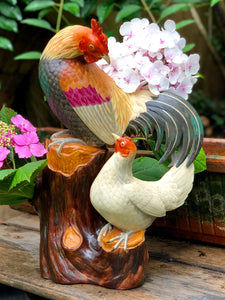 Royal Worcester Glazed Earthenware Japanese Rooster & Hen vase c.1875