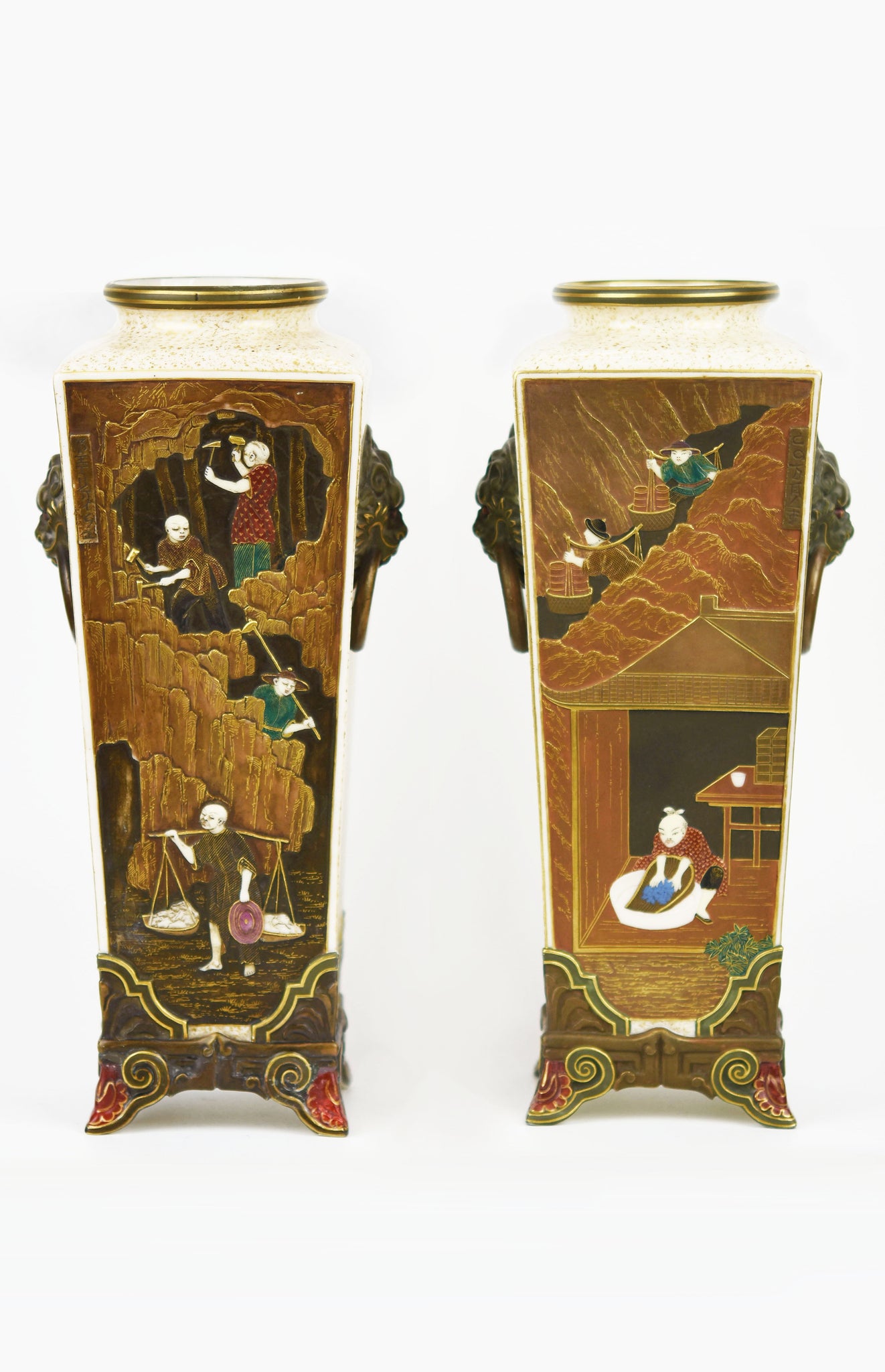Pair of Royal Worcester Porcelain Aesthetic Movement Vases c.1875